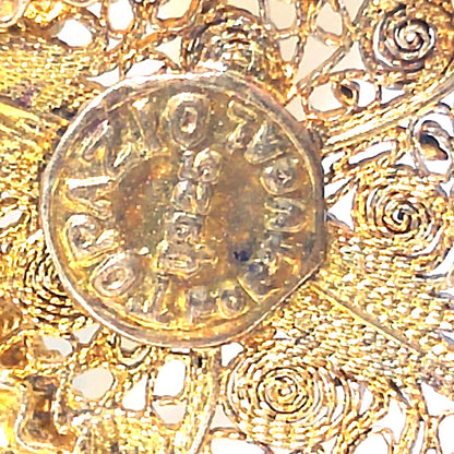 Vintage Topazio Portugal 925 Vermeil Filigree Butterfly Brooch 1940s