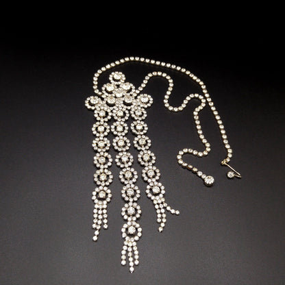 Mid-century Bridal Rhinestone Necklace, Clear Rhinestones, Rhodium Plated, 1950s Vintage Jewelry