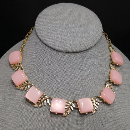 Mid-Century Pink Moonglow Choker Necklace, Lucite Squares, 1950s Vintage Jewelry