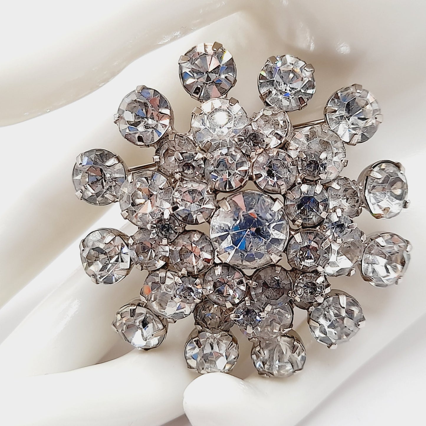Vintage Clear Rhinestone Wedding Rhodium Plated 2 Inch Brooch