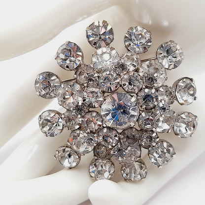Vintage Clear Rhinestone Wedding Rhodium Plated 2 Inch Brooch