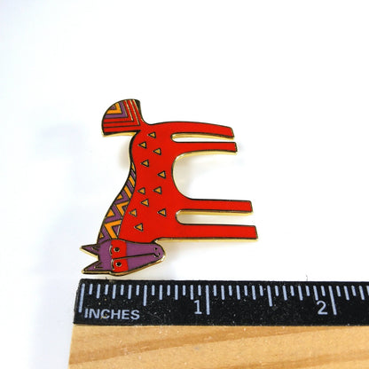 Laurel Burch "Inca" Red Horse Brooch, Cloisonné Gold Plated, 1980s Vintage Jewelry