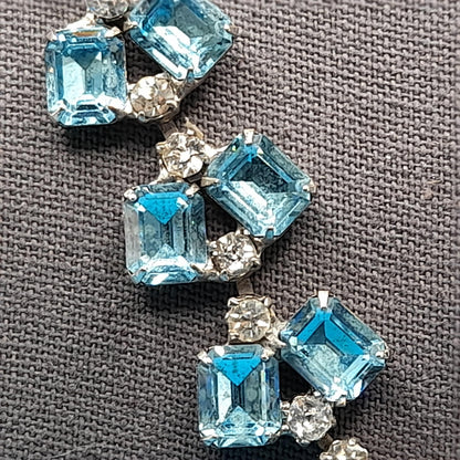 Weiss Blue Clear Rhinestone Necklace, Tassel Pendant, Signed Weissco, 1940s Vintage Jewelry
