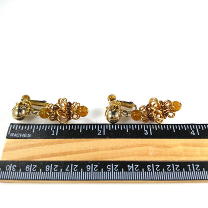 Vendome Topaz Rhinestone Drop Clip Earrings, Gold Plated, 1960s Vintage Jewelry