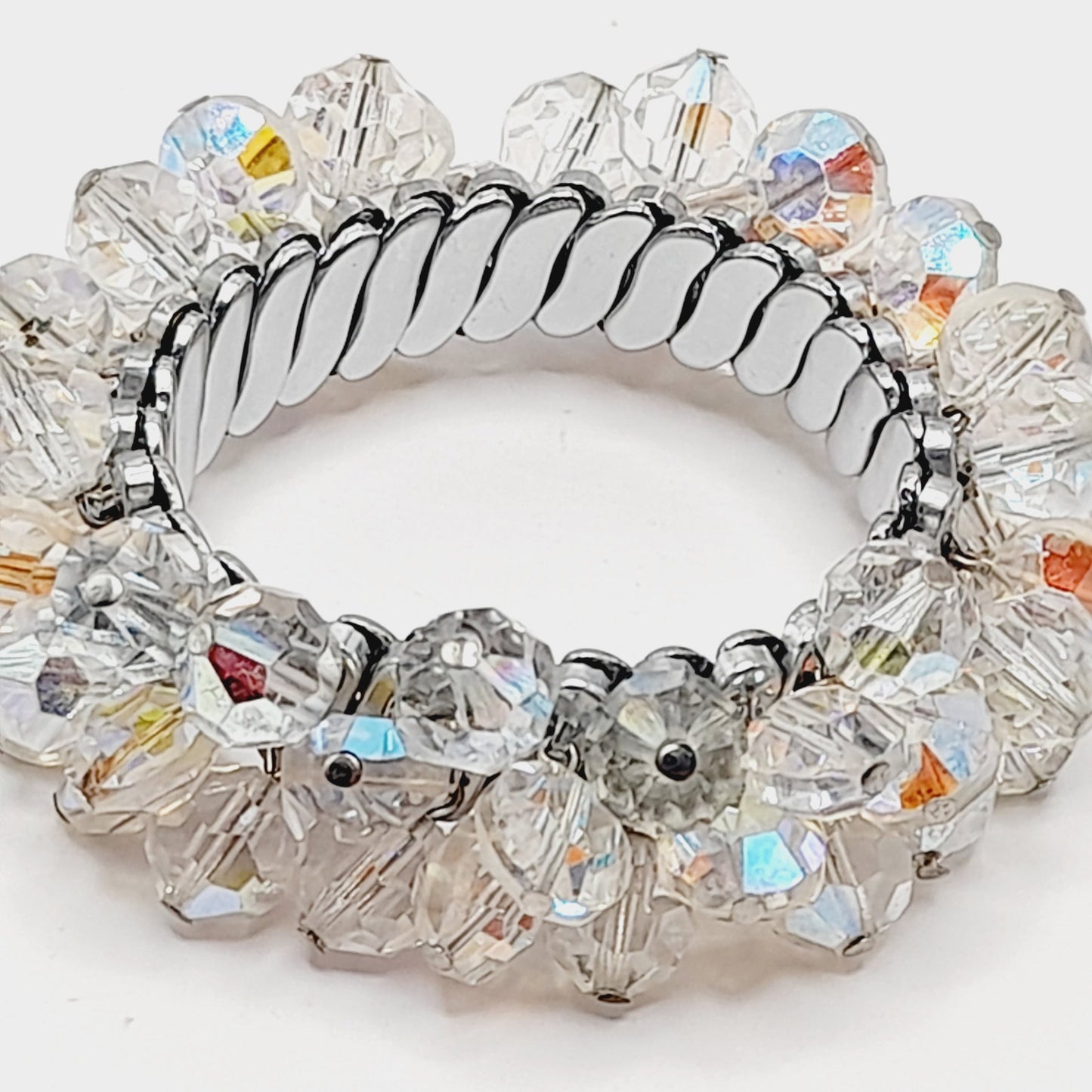 Vintage Aurora Borealis Crystal Cha-Cha Stretch Bracelet 10mm Beads