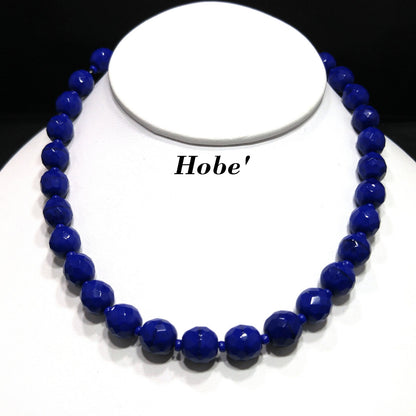 Hobe' Cobalt Blue Beaded Necklace, Strung on Chain, 1950s Vintage Jewelry