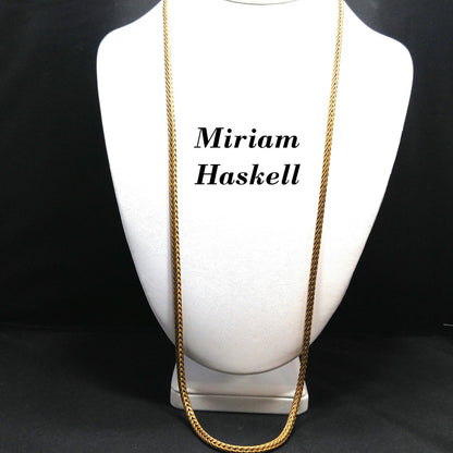 Miriam Haskell Brass Wheat Chain Long Necklace, 30 Inches, 1940s Vintage Jewelry