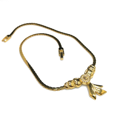 Givenchy Bow Pendant Necklace, Gold Plated, 1980s Vintage Jewelry
