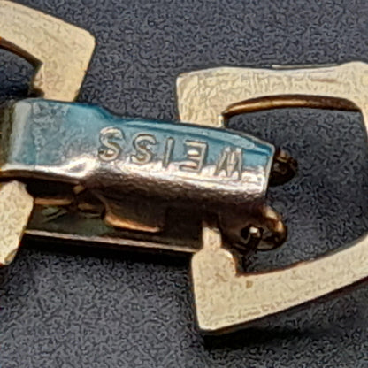 Weiss Red and Aurora Borealis Rhinestone Bracelet – 1960s Gold Tone Vintage Jewelry