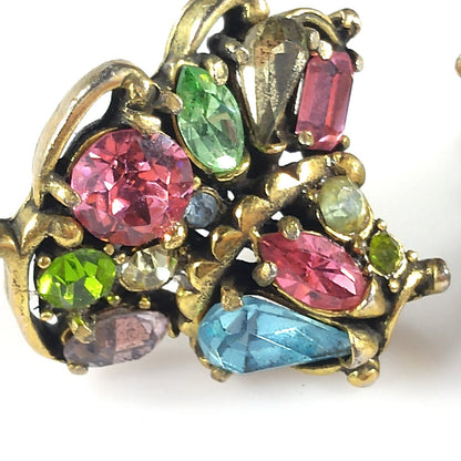 Hollycraft 1953 Pastel Rhinestone Earrings, Mid-Century Screw Backs, 1950s Vintage Jewelry