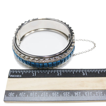 Whiting & Davis Faux Turquoise Hinged Bracelet, Silver Tone, 1970s Vintage Jewelry