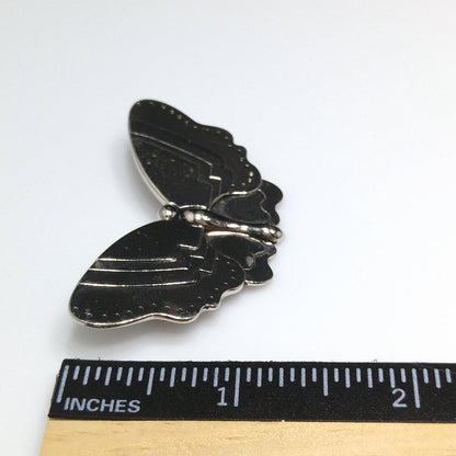 Vintage Laurel Burch Butterfly Brooch Rhodium Plate with Black Enamel