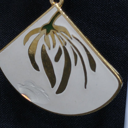 Laurel Burch Willow Earrings & Pendant, Creamy White Enamel, Gold Plated, 1980s Vintage Jewelry