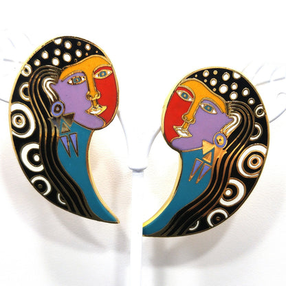 Vintage Laurel Burch "Gypsy Soul 1993" Post Earrings, Gold Plated, Enamel, 1990s