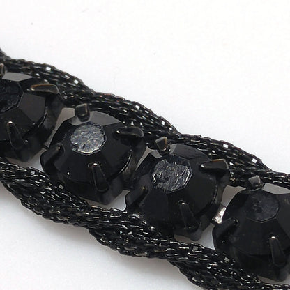 Weiss Black Japanned Bracelet, Black Rhinestones, 1950s Vintage Jewelry