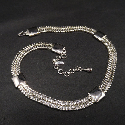 Monet Silver Wide Box Chain Necklace, Gold Plated, 1960s Vintage Jewelry