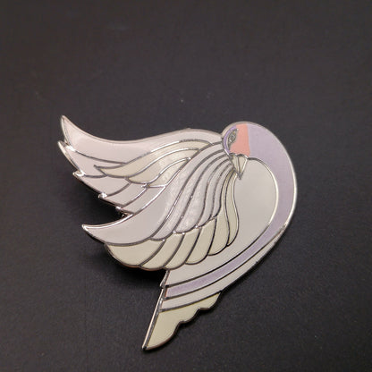 Laurel Burch "Celan" Bird Brooch, Rhodium Plated, White Lavender Enamel, 1980s Vintage Jewelry
