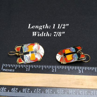 Laurel Burch "Miikio" Earrings, Gold Plated Enamel Large Cat Faces, 1980s Vintage Jewelry