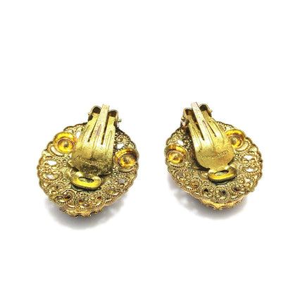 West Germany Gray Green Clip Earrings, Clear Glass & Faux Pearls, 1950s Vintage Jewelry