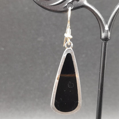 Vintage Laurel Burch Long Teardrop Black Enamel Earrings, Gold Plated 1980s