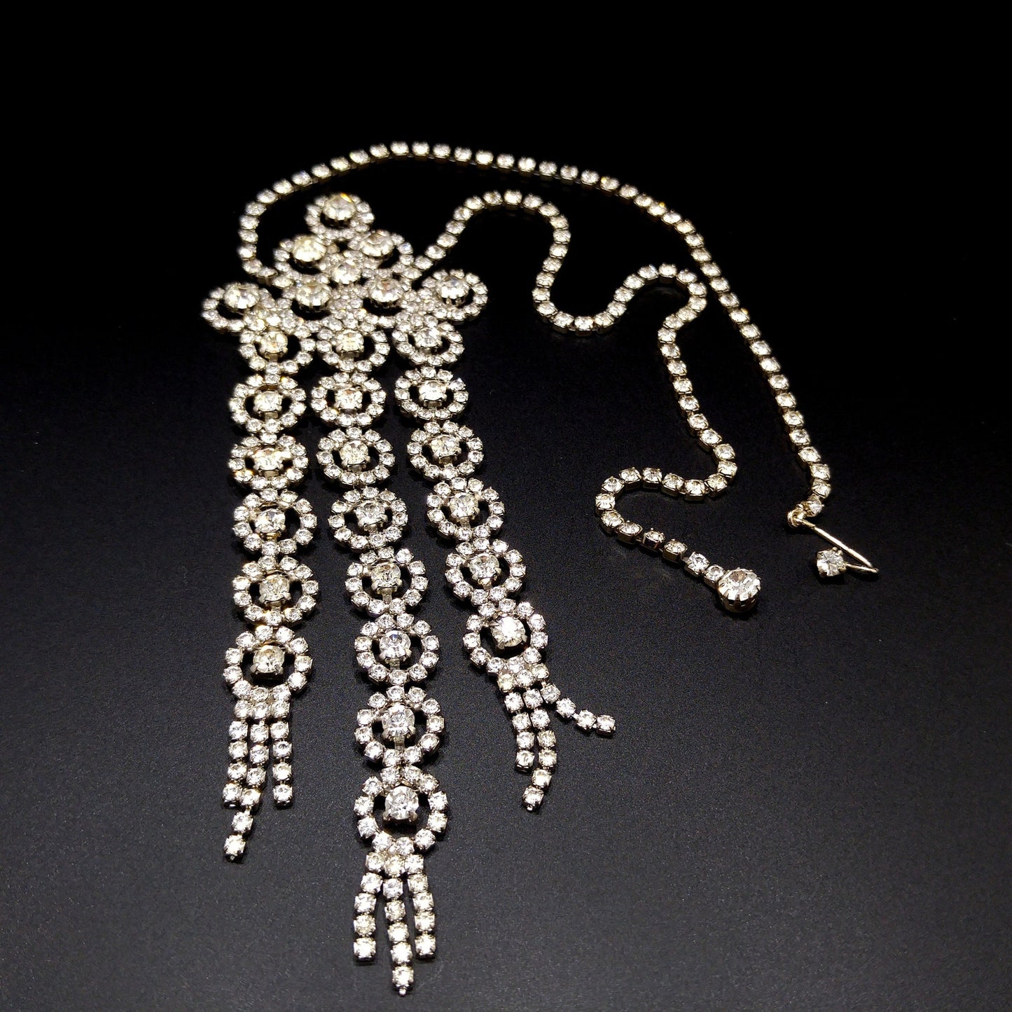 Mid-century Bridal Rhinestone Necklace, Clear Rhinestones, Rhodium Plated, 1950s Vintage Jewelry