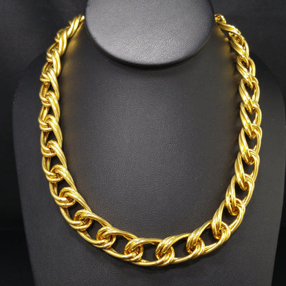 Monet Double Loop Chain Necklace, Gold Plated, 1980s Vintage Jewelry