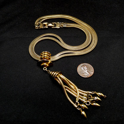 Barclay Snake Chain Tassel Necklace, Gold Plated, 1950s Vintage Jewelry