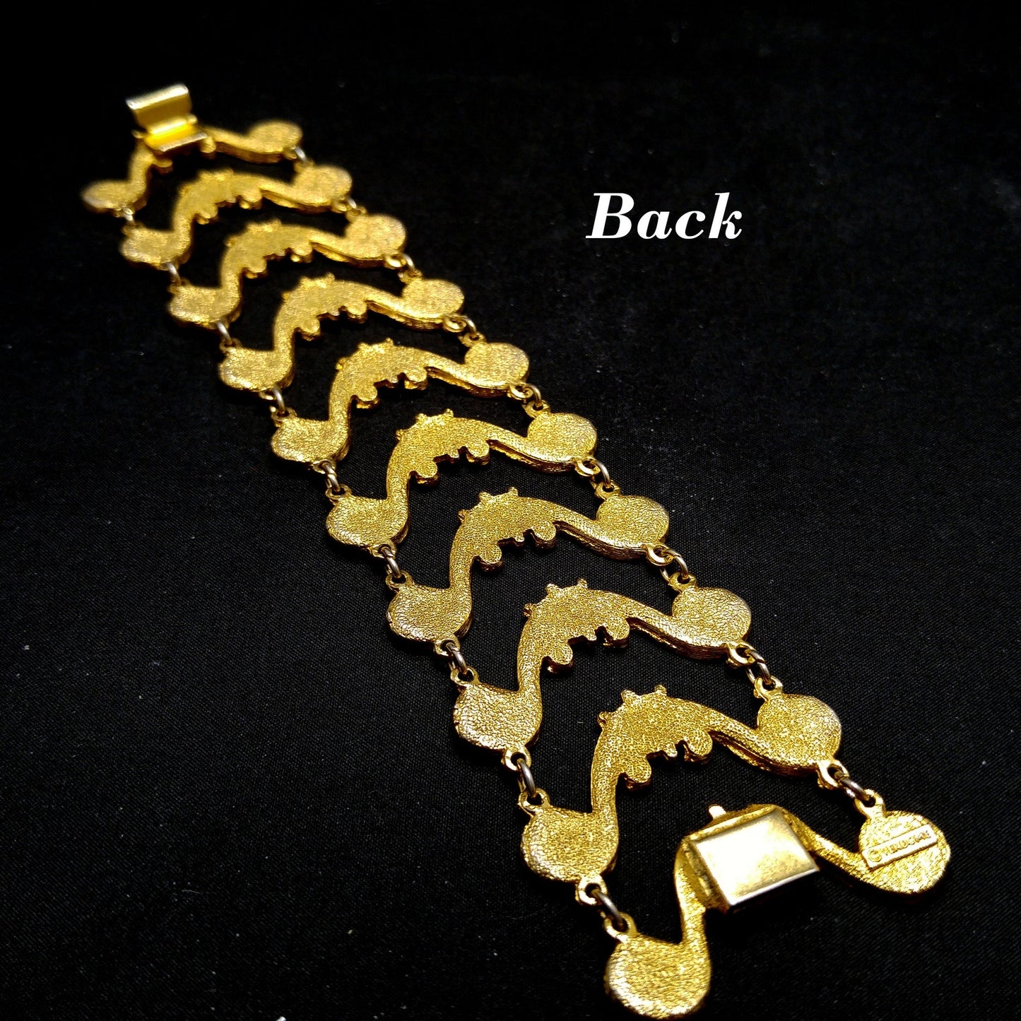 Vintage Vendome Wide Gold Plated Bracelet Swirl Design Hidden Clasp 1950s