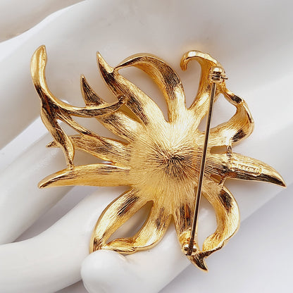 Vintage Trifari™ Flower Brooch with Pink Rhinestone Center