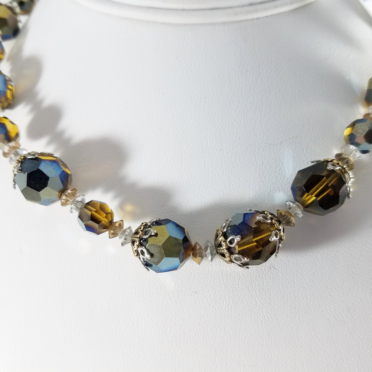 Vendome Necklace Aurora Borealis Mink Brown Swarovski Crystal Single Strand