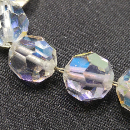 Bergere Aurora Borealis Crystal Long Necklace, Thread on Chain, Rhinestone Clasp, 1960s Vintage Jewelry
