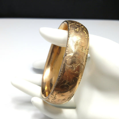 MH & Co. Gold Shell Victorian Hinged Bracelet, Early 1900s Antique Jewelry