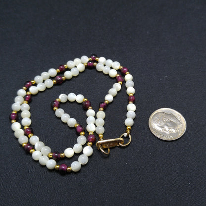 Hobe Garnet Beaded Necklace, Mother of Pearl Beads, Pat 3427691, 1950s Vintage Jewelry