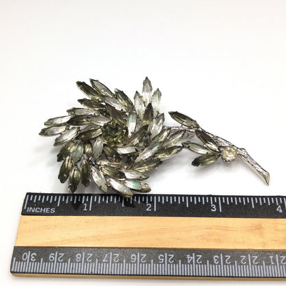 Alice Caviness Large Rhinestone Flower Brooch, Rhodium Plated, 1960s Vintage Jewelry