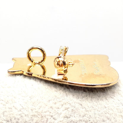 Laurel Burch "Shambala" Cat Brooch Pendant, Black White Enamel, Gold Plated, 1980s Vintage Jewelry