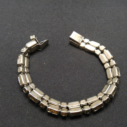 Vintage Weiss Earrings Bracelet & Necklace, Clear Rhinestones, Rhodium Plated