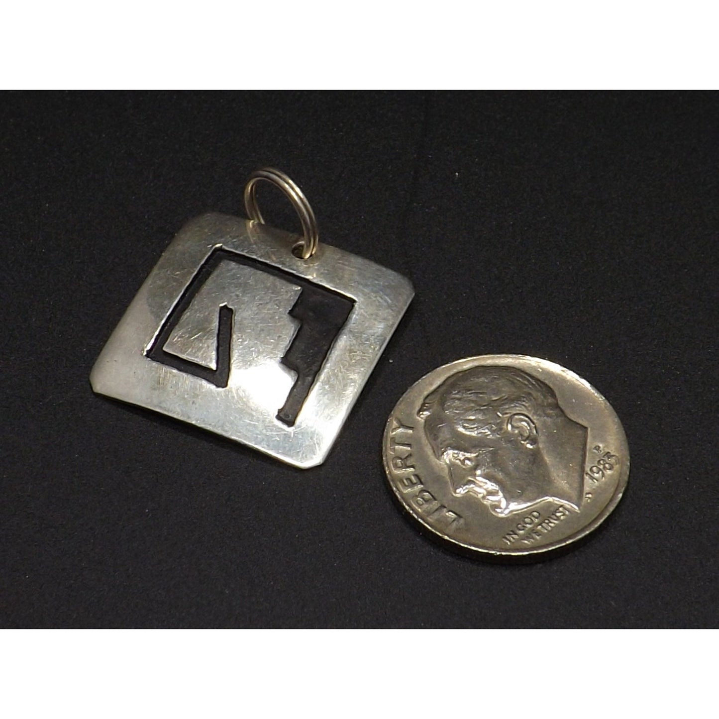 Navajo T. Billy Sterling Silver Pendant, Black Enamel, 1970s Vintage Jewelry
