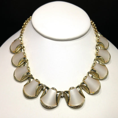 Mid-Century White Moonglow Choker Necklace, Gold Tone, 1950s Vintage Jewelry