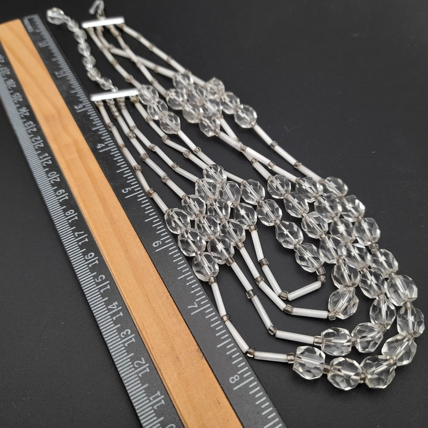 Vintage Japan Clear Flat Top Crystal Beaded Necklace, 1950s
