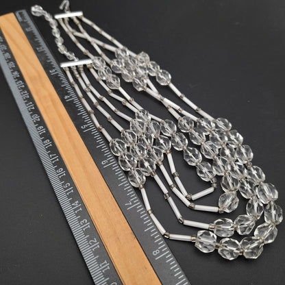 Vintage Japan Clear Flat Top Crystal Beaded Necklace, 1950s