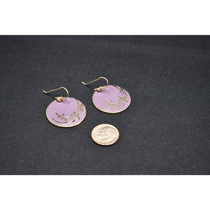 Vintage Laurel Burch Floral Gold Plated Earrings, Purple Enamel