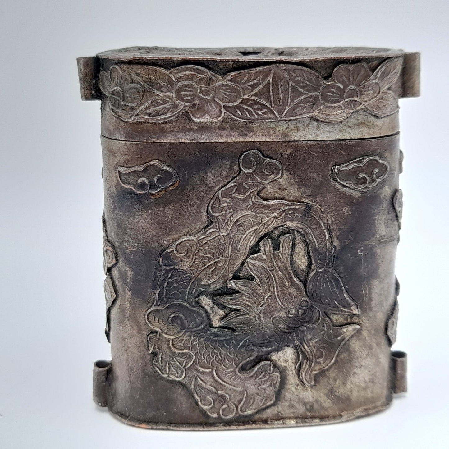 Vintage Dragon & Phoenix Asian Art Box Pendant, No Chain