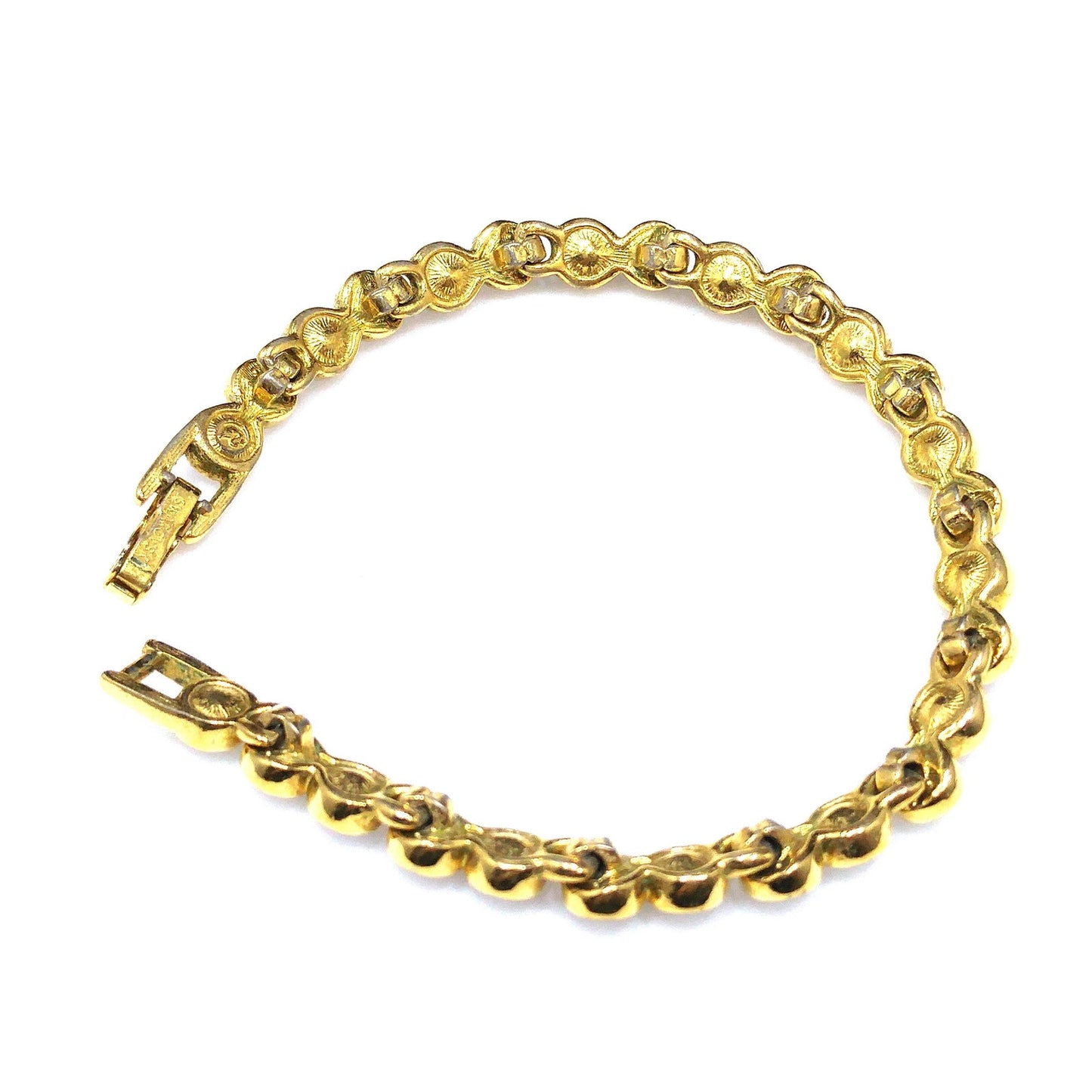Vintage Swarovski Bracelet – Clear Rhinestone Bezel Set – Gold Plated Link