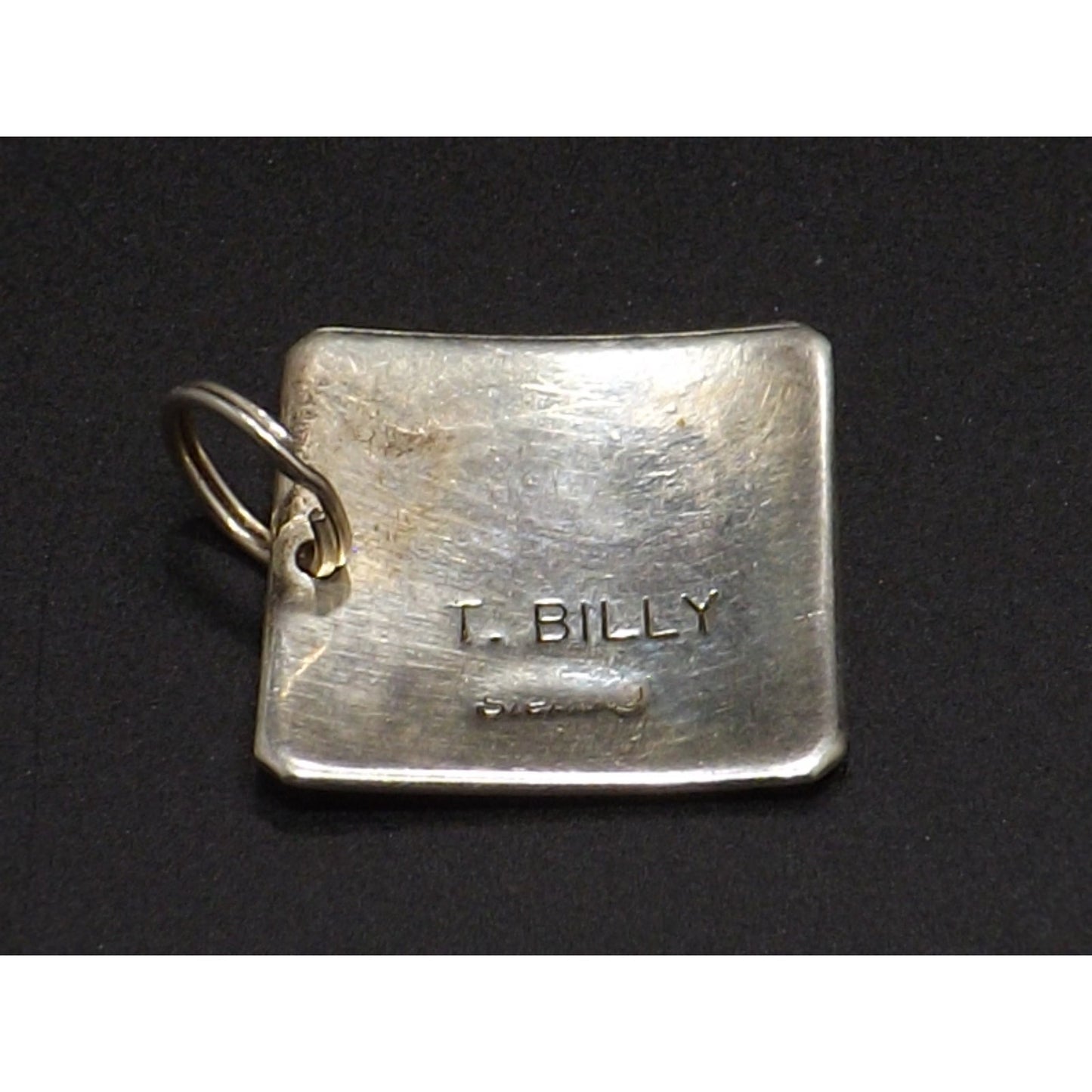 Navajo T. Billy Sterling Silver Pendant, Black Enamel, 1970s Vintage Jewelry