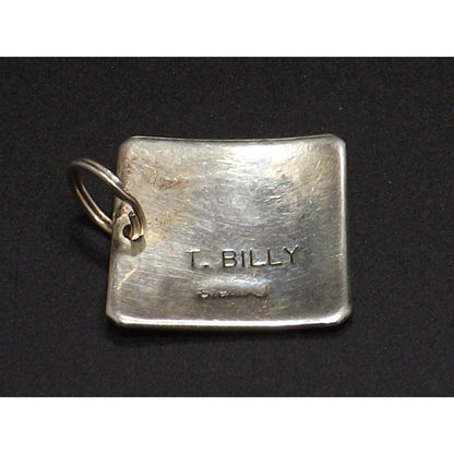 Navajo T. Billy Sterling Silver Pendant, Black Enamel, 1970s Vintage Jewelry