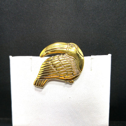 Vintage Laurel Burch Toucan Bird Brooch, Gold Plated