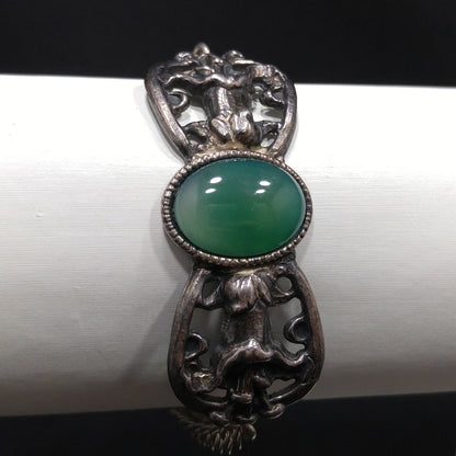 Sterling Silver Gemstone Bracelet, 925 Oval Green Gemstone, Vintage Jewelry