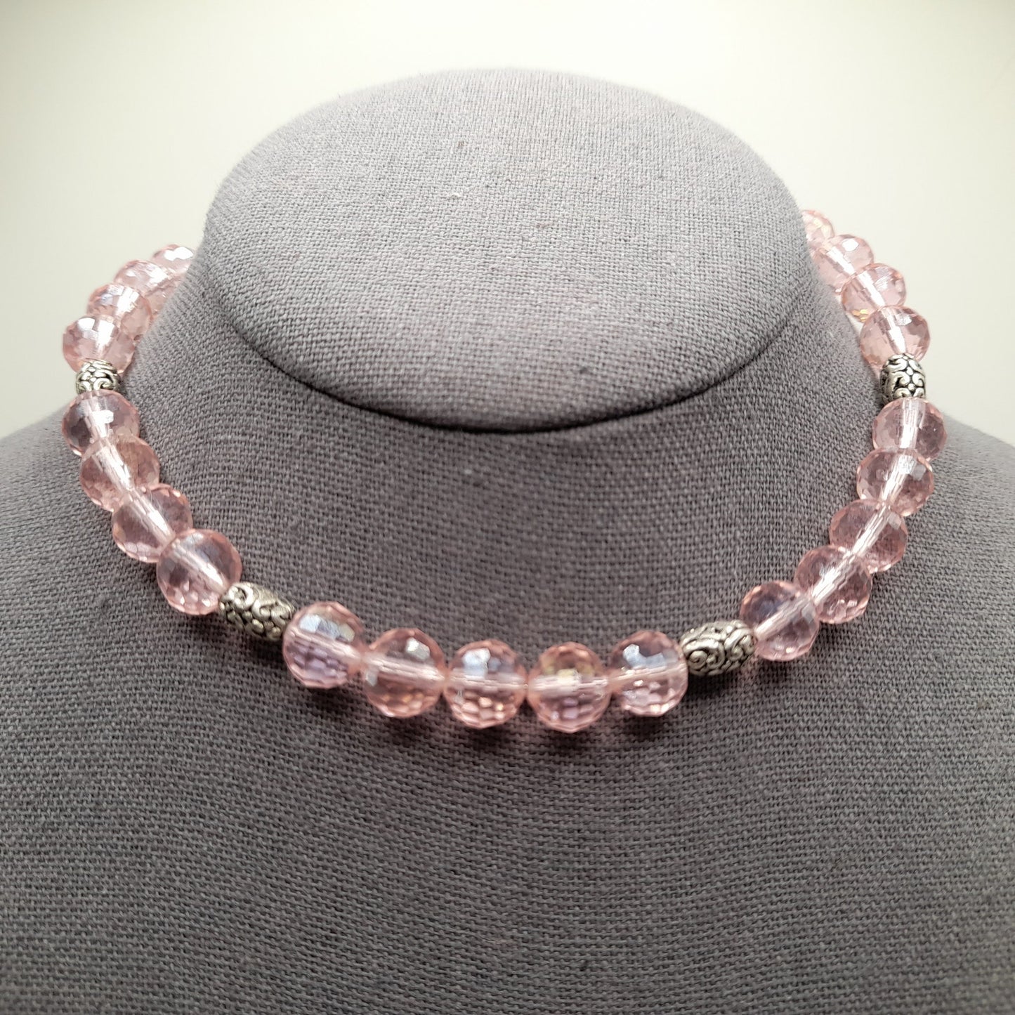 Vintage Pink Crystal Beaded Memory Wire Bracelet or Choker Necklace – 15 Inch Convertible Jewelry