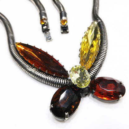 Large Rhinestone Butterfly Necklace, Mara Kibian Bijoux Jewelry, Snake Chain