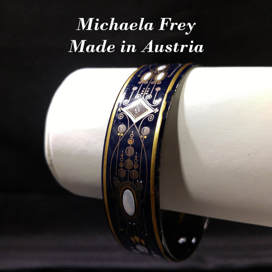 Michaela Frey Wide Enamel Bangle Bracelet, Made in Austria, 1970s Vintage Jewelry